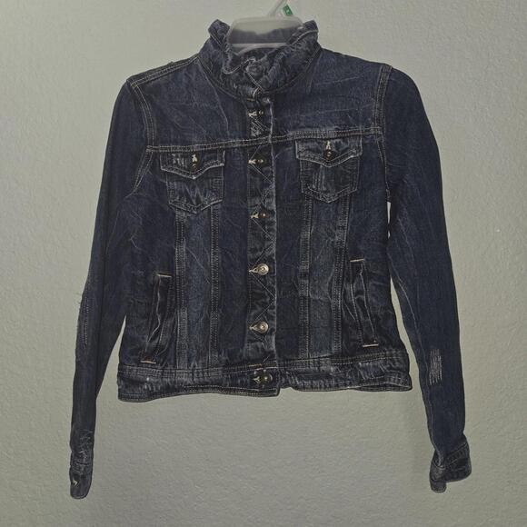 Amethyst Womens Jean Jacket Size S Blue Trucker Denim Button Distressed Grunge - Picture 1 of 14